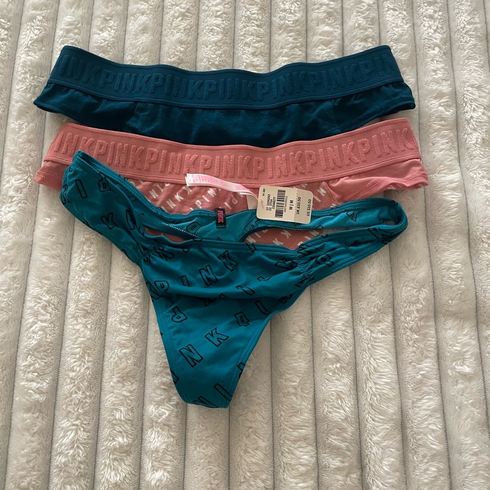PINK Victoria's Secret Thong Set Blue and Pink